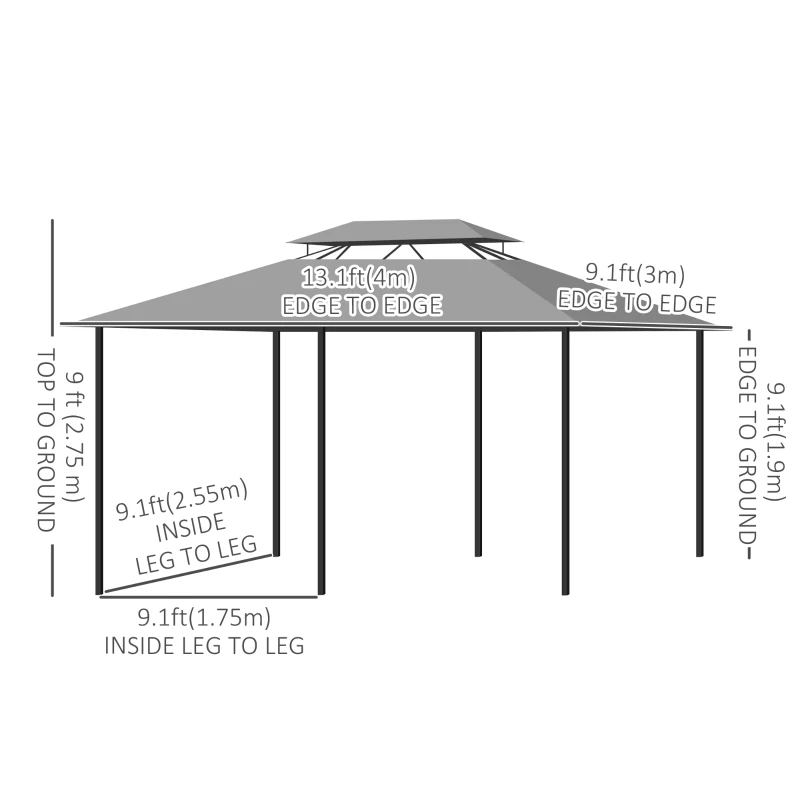 Outsunny 10' x 13' Patio Gazebo, 2-Tiers Outdoor Canopy Sunshade Shelter with Curtains, Dark Grey