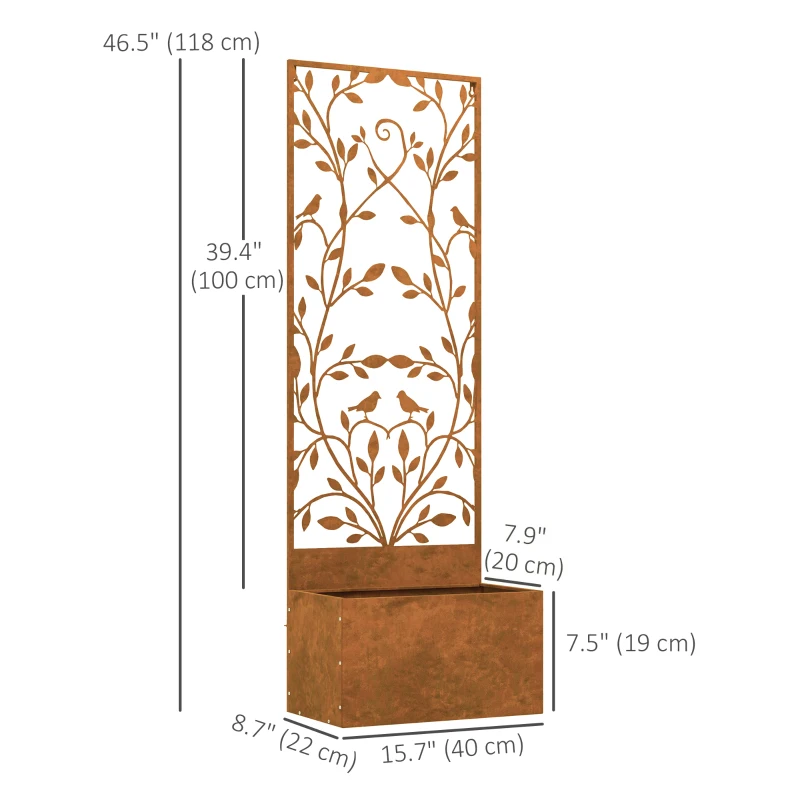 Outsunny Raised Garden Bed with Outdoor Privacy Screen, Metal Planter Box with Trellis, Wall-Mounted or Freestanding, Brown