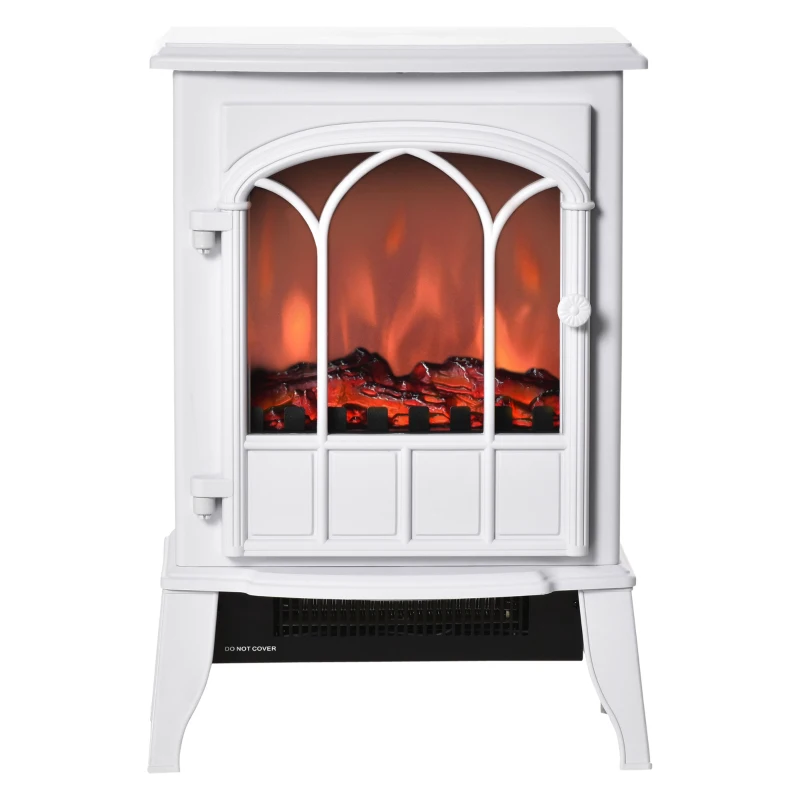 HOMCOM Electric Fireplace Stove, Freestanding Fireplace Heater with Realistic Flame, Adjustable brightness, Overheating Safety System, White
