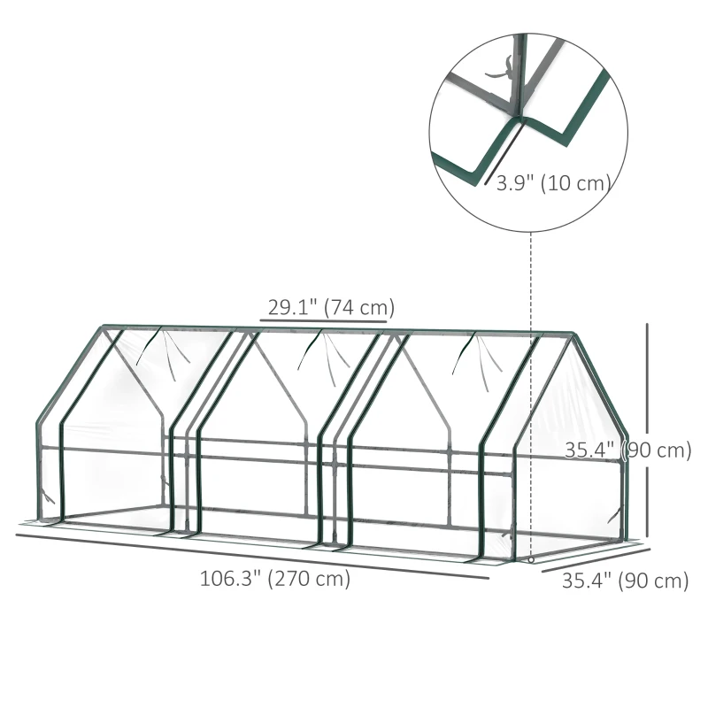 Outsunny Portable Mini Greenhouse Tunnel Growing Tent Plants Flower Warm House w/ Zippered Roll-up Doors, Clear