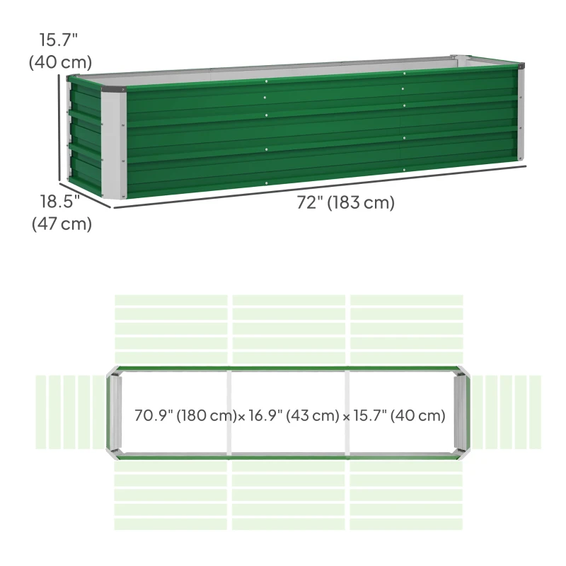 Outsunny 6' x 1.5' x 1.3' Galvanized Raised Garden Bed, Elevated Large Metal Planter Box w/ Install Gloves for Backyard, Patio to Grow Vegetables, Herbs, and Flowers, Green