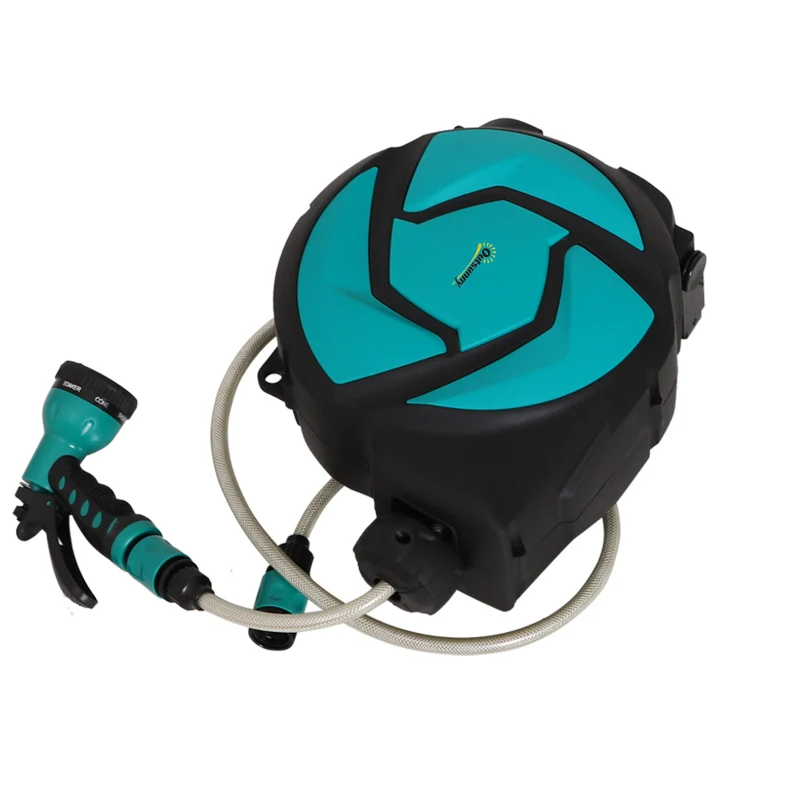 Outsunny Hose Reel, 33 ft Retractable Garden Hose, Hose Reel Wall Mounted, Water Hose Reel Automatic Rewind, Dark Grey