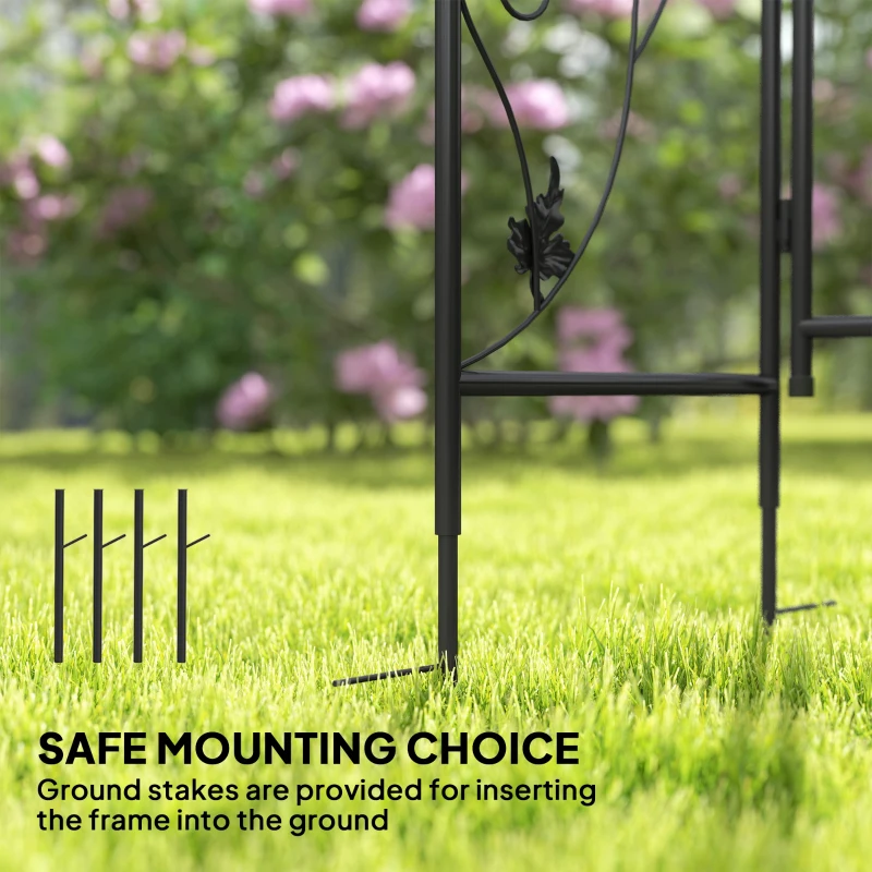 Outsunny 7ft Steel Garden Arch with Gate, Garden Arbor Trellis for Climbing Plants, Roses, Vines, Wedding Arch for Outdoor, Garden, Lawn, Backyard, Black