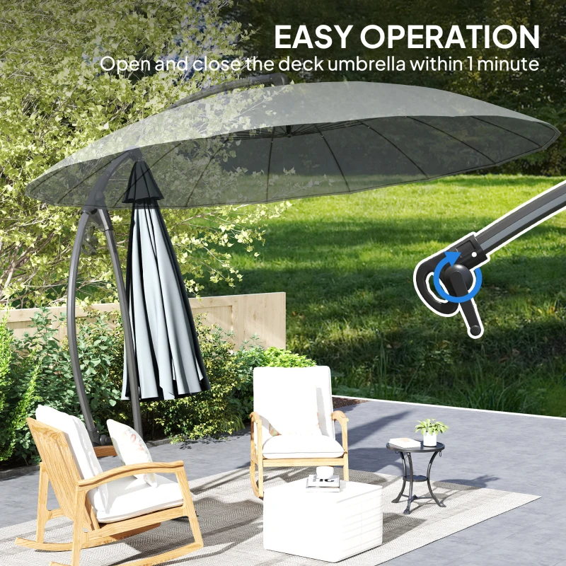 Outsunny 9FT Cantilever Umbrella with 16 Fibreglass Ribs, Offset Hanging Umbrella, Patio Umbrella with Crank and Cross Base, Grey