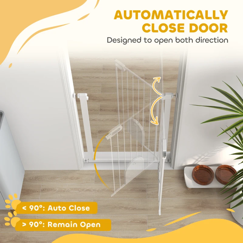 PawHut 30"-32" Extra Wide Pet Gate Barrier with Small Door, 35"H Dog Gate with Safety Gate Barrier, Stair Pressure Fit, White