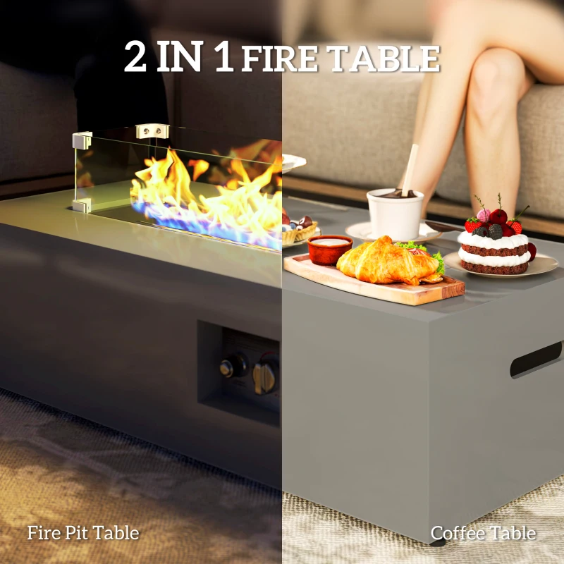 Outsunny 42" Propane Fire Pit Table 50,000 BTU Outdoor Gas Fire Table with Hideaway Propane Tank Holder, Waterproof Cover