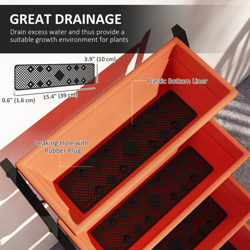 Outsunny 5-Tier Raised Garden Bed Plant Stand Flower Pots with Leaking Holes Red