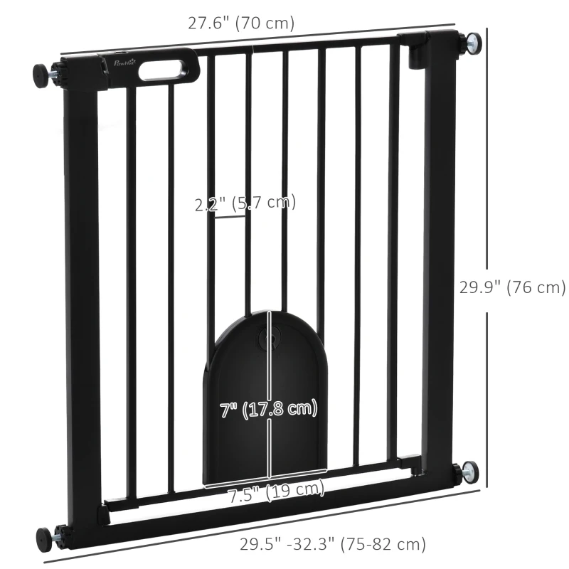 PawHut 30"-32" Extra Wide Pet Gate Barrier with Small Door, 30"H Dog Gate with Safety Gate Barrier, Stair Pressure Fit, Black