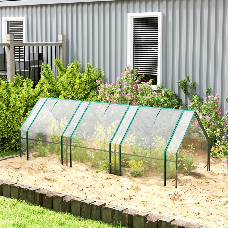 Outsunny Portable Mini Greenhouse Tunnel Growing Tent Plants Flower Warm House w/ Zippered Roll-up Doors, Clear