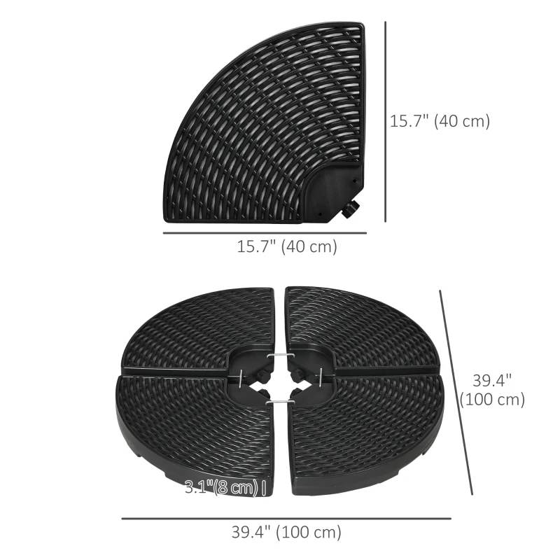 Outsunny 4PCs Cantilever Umbrella Base Weights for Offset Banana Parasol, Wicker Effect HDPE Water or Sand Filled Patio Umbrella Weights with Built-in Handles, Black