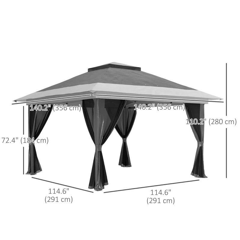Outsunny 11.7' x 11.7' Pop Up Canopy Tent with Netting, UPF50+ Instant Sun Shelter with Wheeled Carry Bag and Sand Bags