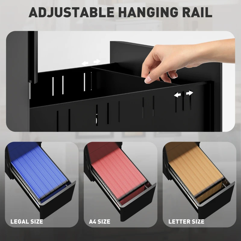 Vinsetto 3 Drawer Filing Cabinet, Lockable Steel Office Storage Cabinet with Hanging Bar for Letter, A4, Legal Files, Black