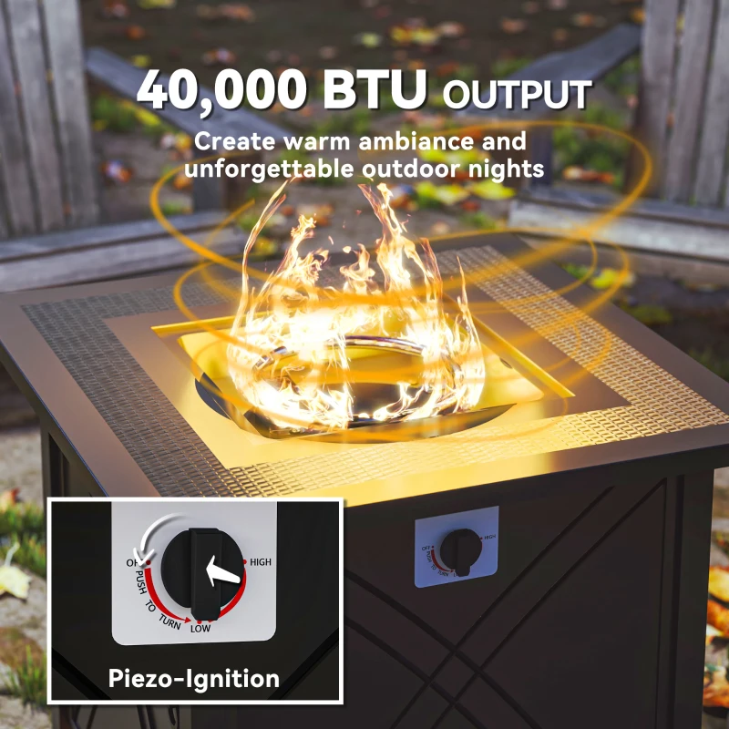 Outsunny 28" Propane Fire Pit Table 40,000 BTU Square Outdoor Gas Fire Table with Waterproof Cover, Adjustable Foot Pads