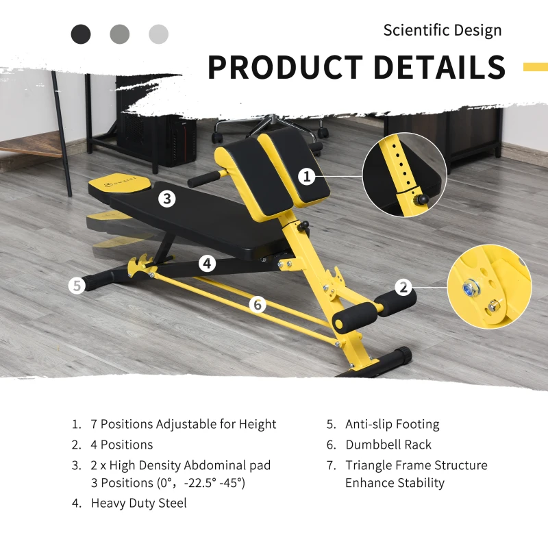 Soozier Adjustable Weight Bench Roman Chair Exercise Training Multi-Functional Hyper Extension Bench Dumbbell Bench Ab Sit up Decline Flat Black and Yellow