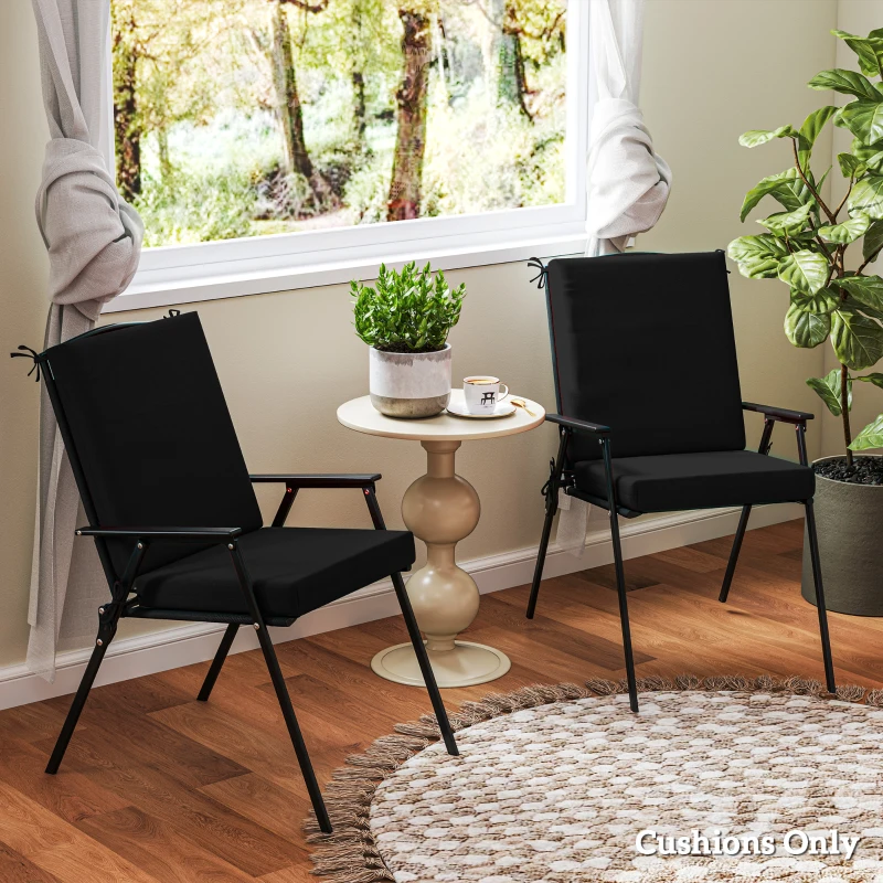 Outsunny Outdoor Cushions Set of 2 for Dining Chairs, Outdoor Seat Cushions with Back, Fade-Resistant Yarn-Dyed Polyester, Black