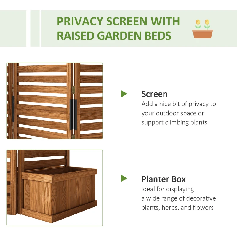 Outsunny Outdoor Privacy Screen Wood Privacy Panel with 4 Planter Boxes, Raised Bed with 3 Panels, Drainage Holes