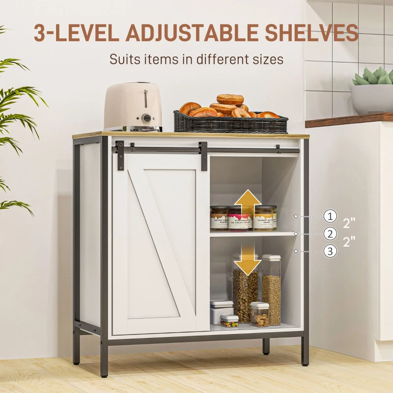 HOMCOM Buffet Cabinet, Farmhouse Sideboard, Bar Cabinet with Adjustable Shelf, Sliding Barn Door for Kitchen, White and Brown