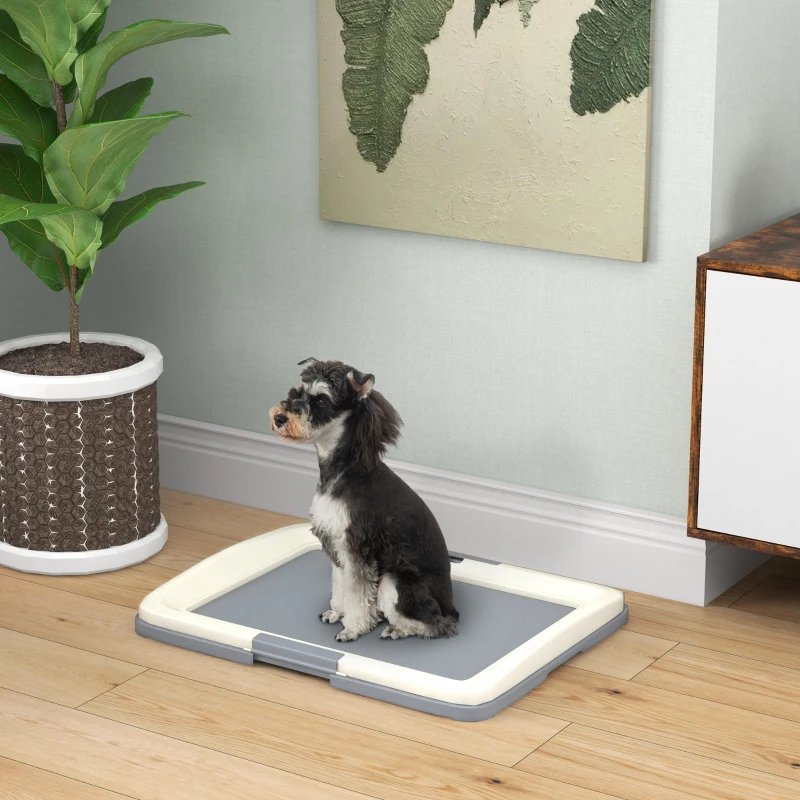 PawHut 25" x 19" Pee Pad Holder, Dog Potty Tray for Indoor Outdoor, Easy to Clean Dog Training Toilet Pee Pad Tray, Grey