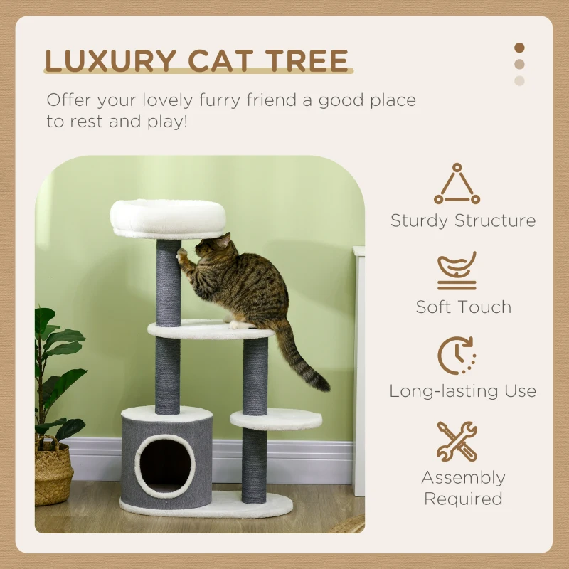 PawHut 39" Cat Tree Tower, Multi-level Cat Activity Centre with Scratching Posts, Condo, Top Perch, Platforms, White