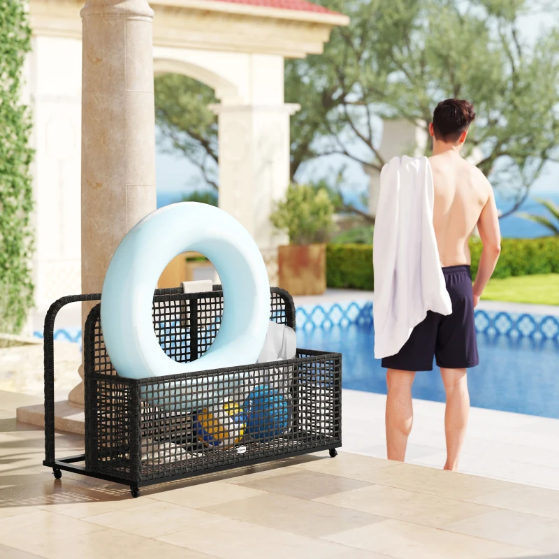 Outsunny Pool Float Storage, Pool Caddy, with Wheels, 43.25" L x 22.5" W x 28" H, Dark Gray