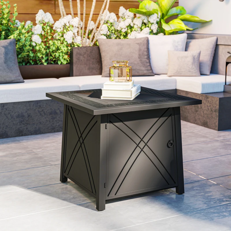 Outsunny 28" Propane Fire Pit Table 40,000 BTU Square Outdoor Gas Fire Table with Waterproof Cover, Adjustable Foot Pads