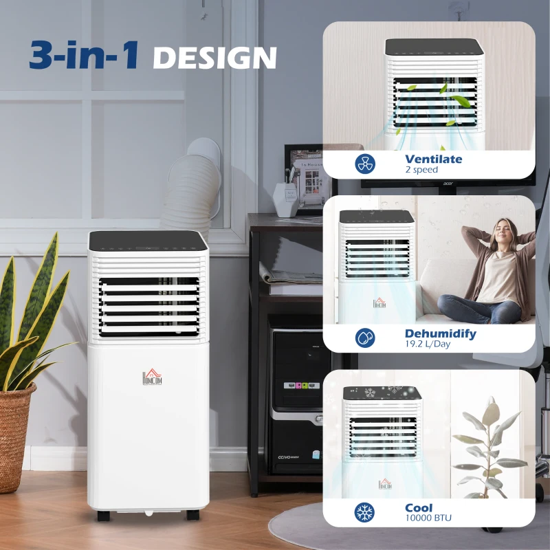 HOMCOM 10000 BTU Mobile Air Conditioner for Cooling and Dehumidifying, Remote Control, 24H Timer, LED Display, Black