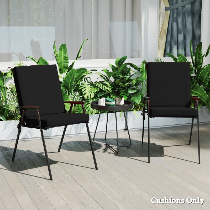Outsunny Outdoor Cushions Set of 2 for Dining Chairs, Outdoor Seat Cushions with Back, Fade-Resistant Yarn-Dyed Polyester, Black