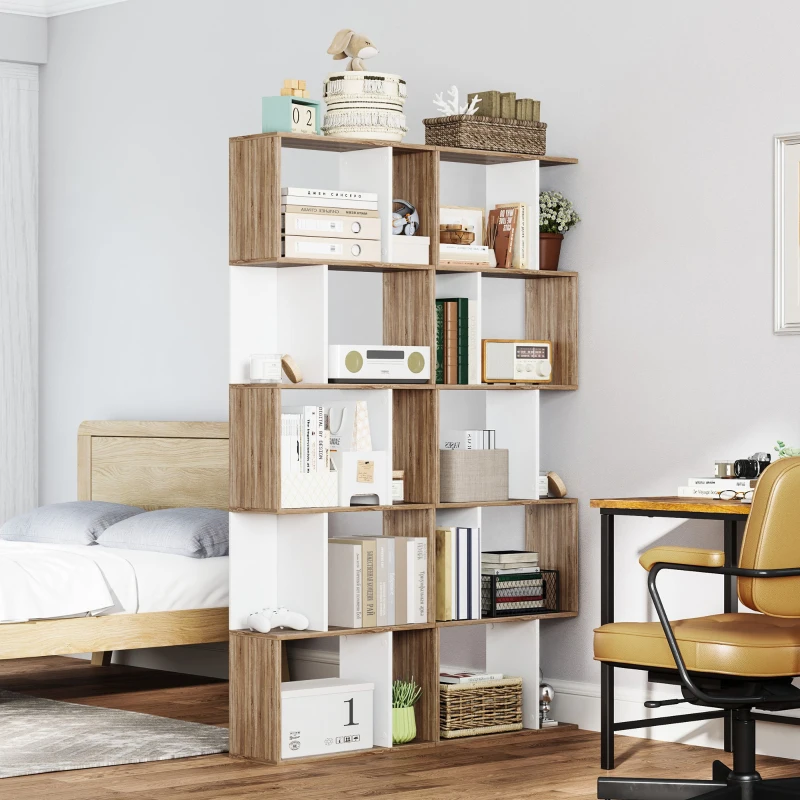 HOMCOM 5-Tier Geometric Bookcase Display Shelf Storage Shelf Modern Room Divider Living Room Home Office Furniture, White