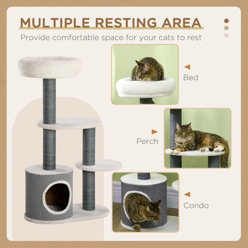 PawHut 39" Cat Tree Tower, Multi-level Cat Activity Centre with Scratching Posts, Condo, Top Perch, Platforms, White