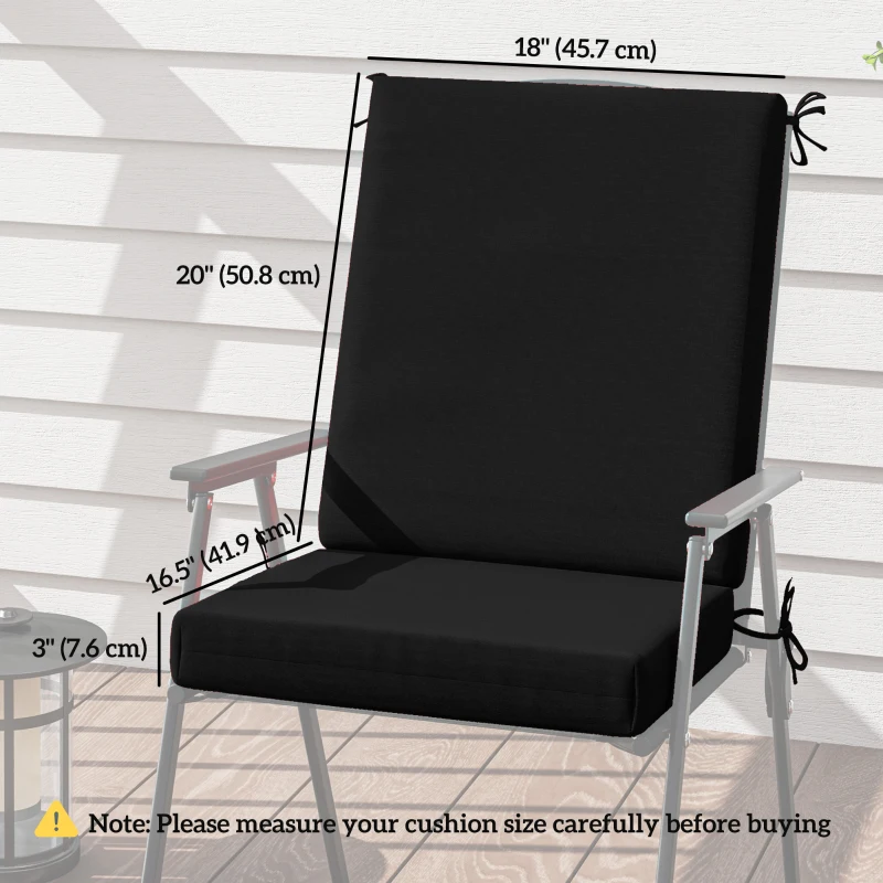 Outsunny Outdoor Cushions Set of 2 for Dining Chairs, Outdoor Seat Cushions with Back, Fade-Resistant Yarn-Dyed Polyester, Black