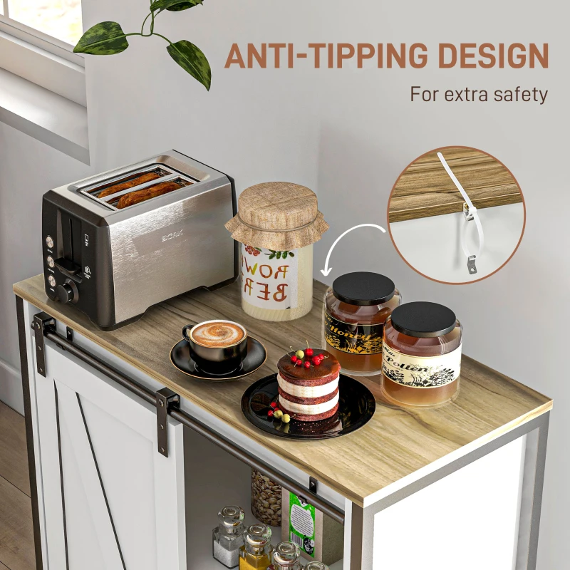 HOMCOM Buffet Cabinet, Farmhouse Sideboard, Bar Cabinet with Adjustable Shelf, Sliding Barn Door for Kitchen, White and Brown