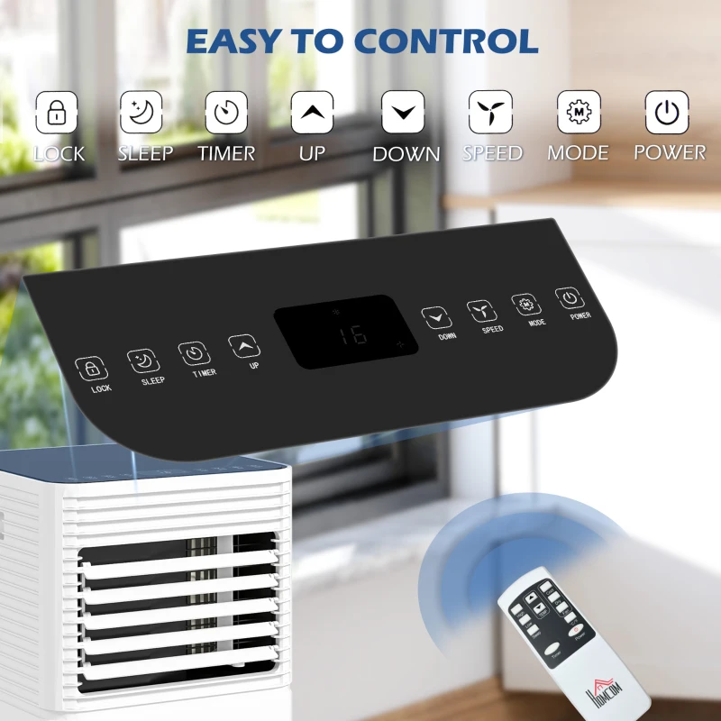 HOMCOM 10000 BTU Mobile Air Conditioner for Cooling and Dehumidifying, Remote Control, 24H Timer, LED Display, Black