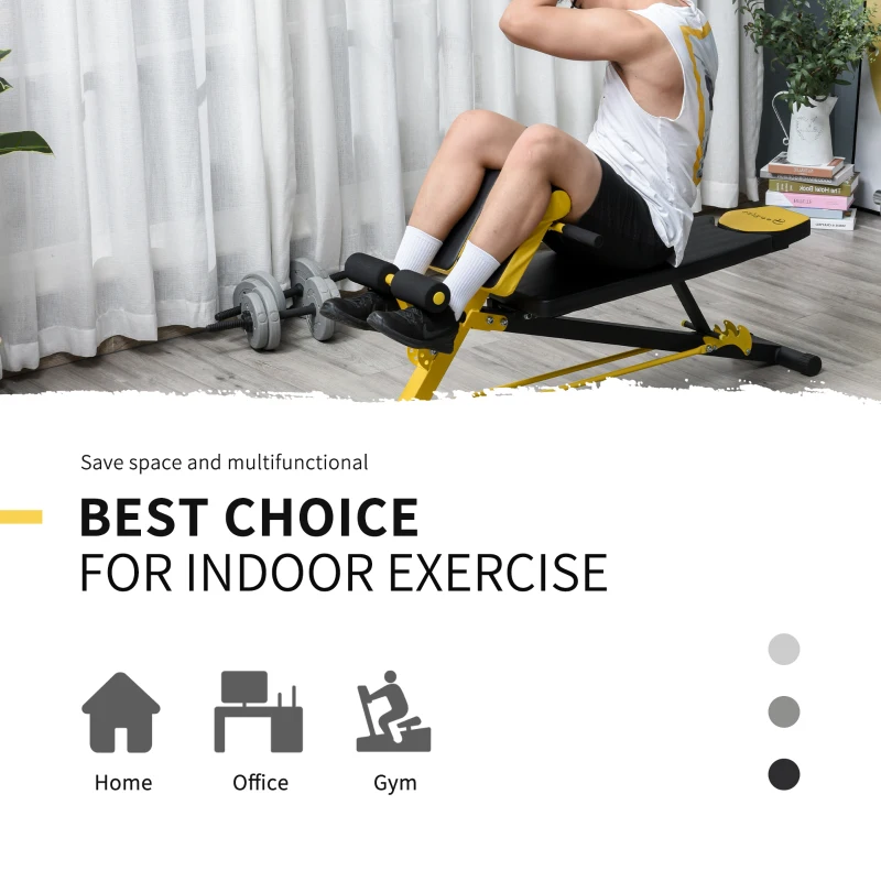Soozier Adjustable Weight Bench Roman Chair Exercise Training Multi-Functional Hyper Extension Bench Dumbbell Bench Ab Sit up Decline Flat Black and Yellow