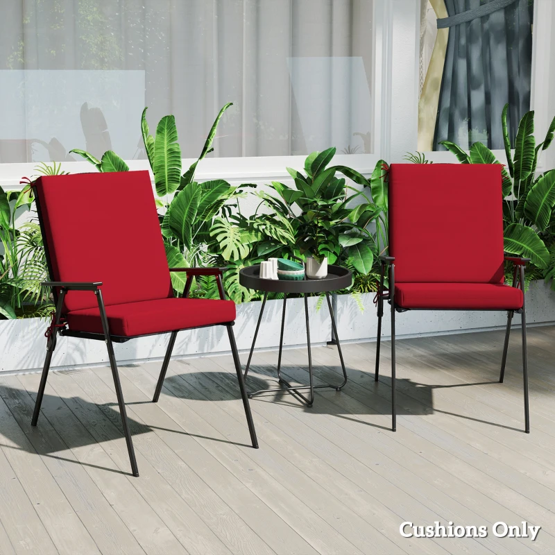 Outsunny Outdoor Cushions Set of 2 for Dining Chairs, Outdoor Seat Cushions with Back, Fade-Resistant Yarn-Dyed Polyester, Wine Red