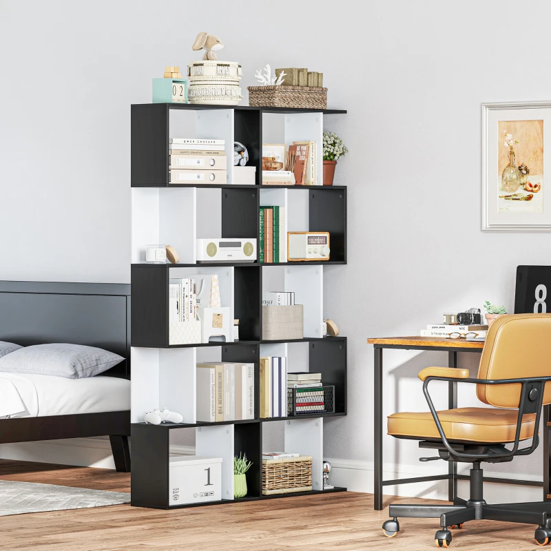 HOMCOM Modern Bookcase 5-Tier Display Shelf Storage Shelf Room Divider Living Room Home Office Furniture, Black