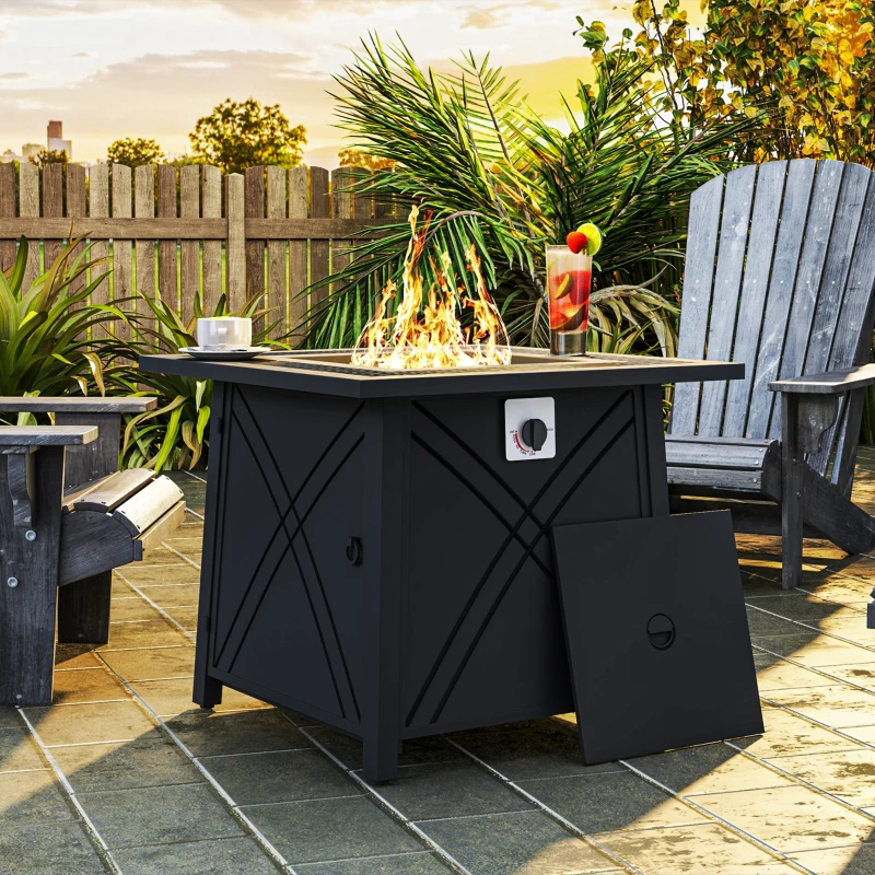 Outsunny 28" Propane Fire Pit Table 40,000 BTU Square Outdoor Gas Fire Table with Waterproof Cover, Adjustable Foot Pads