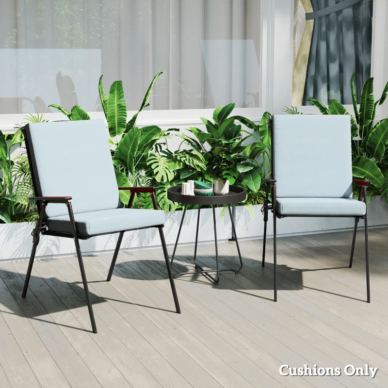 Outsunny Outdoor Cushions Set of 2 for Dining Chairs, Seat Cushions with Back, Fade-Resistant Yarn-Dyed Polyester, Light Grey