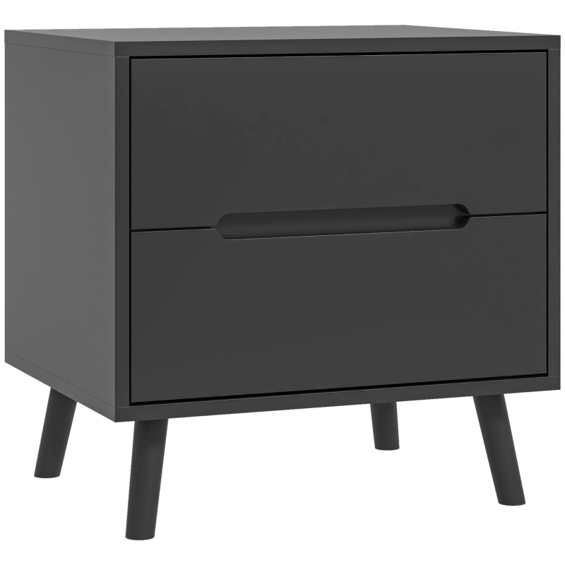 HOMCOM Modern Nightstand, Night Table with 2 Drawers, Bed End Table with Solid Wood Legs for Bedroom