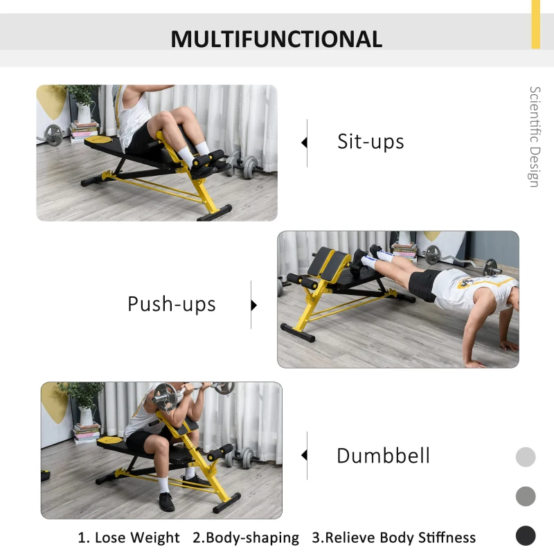 Soozier Adjustable Weight Bench Roman Chair Exercise Training Multi-Functional Hyper Extension Bench Dumbbell Bench Ab Sit up Decline Flat Black and Yellow