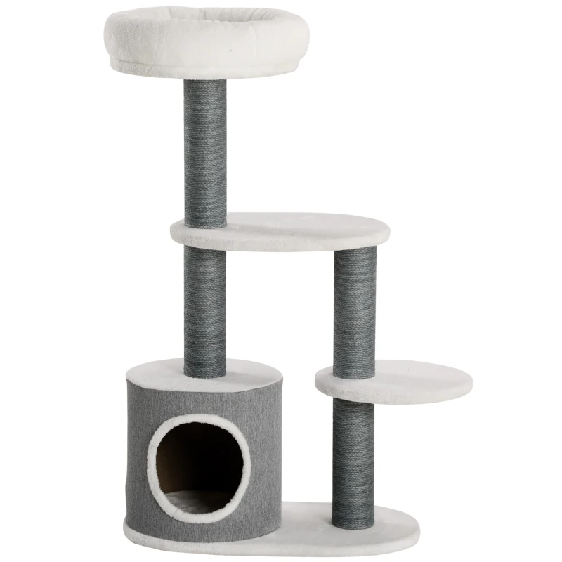PawHut 39" Cat Tree Tower, Multi-level Cat Activity Centre with Scratching Posts, Condo, Top Perch, Platforms, White