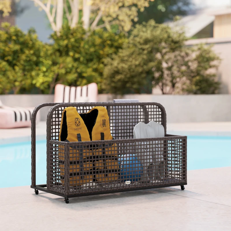 Outsunny Pool Float Storage, Pool Caddy, with Wheels, 43.25" L x 22.5" W x 28" H, Dark Gray