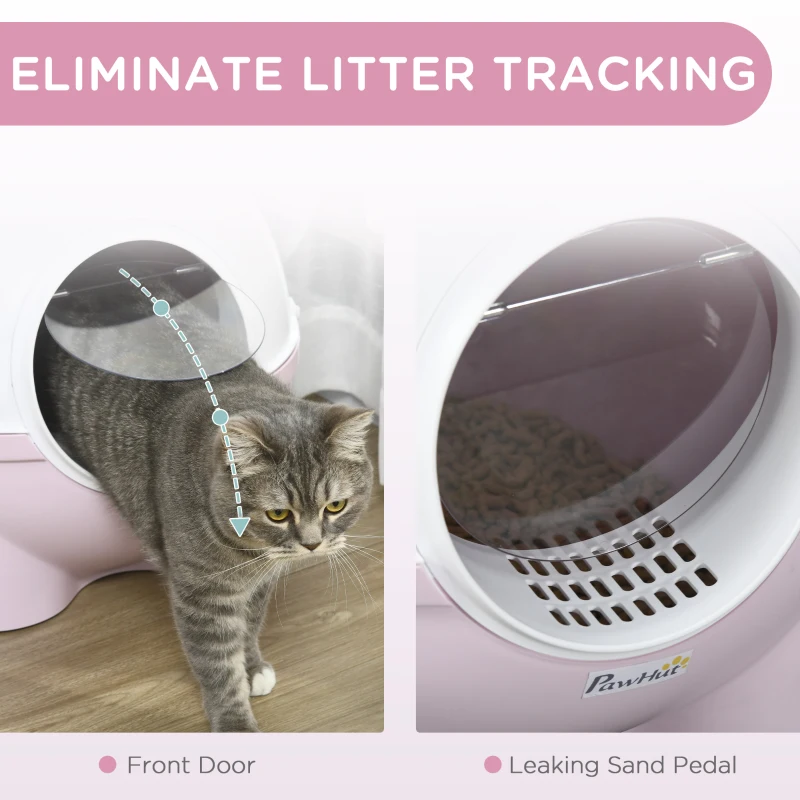 PawHut Enclosed Cat Litter Box, Large Kitty Litter Box with Lid, Scoop, Leaking Sand Pedal, Top Handle, Pink