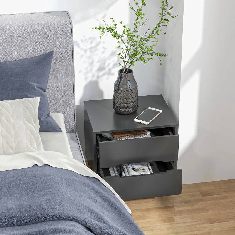HOMCOM Modern Nightstand, Night Table with 2 Drawers, Bed End Table with Solid Wood Legs for Bedroom