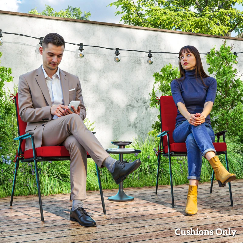 Outsunny Outdoor Cushions Set of 2 for Dining Chairs, Outdoor Seat Cushions with Back, Fade-Resistant Yarn-Dyed Polyester, Wine Red