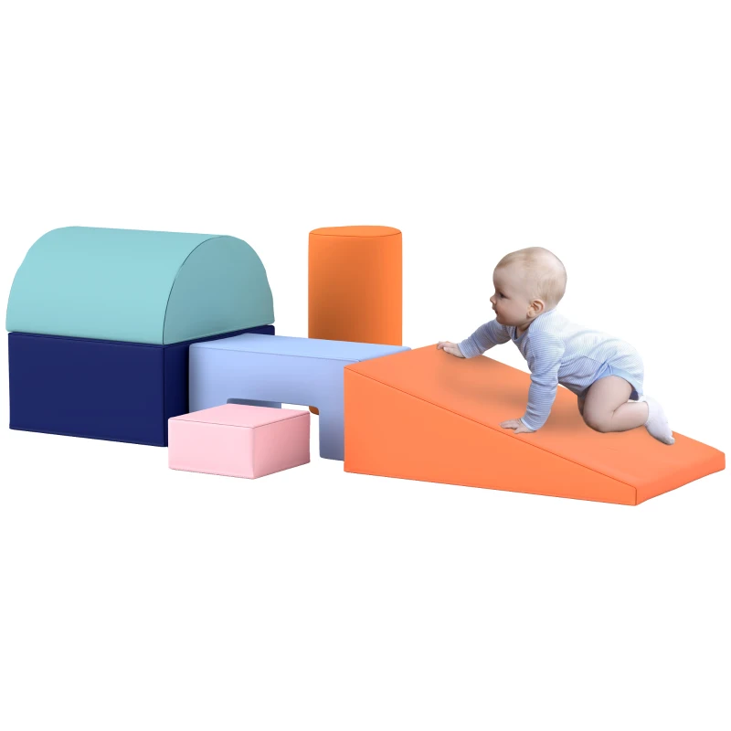 Qaba 6 Piece Soft Play Equipment for Kids 6-72 Months, Orange and Blue
