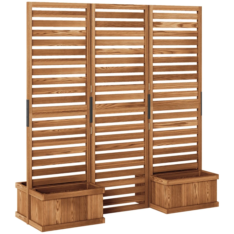 Outsunny Outdoor Privacy Screen Wood Privacy Panel with 4 Planter Boxes, Raised Bed with 3 Panels, Drainage Holes