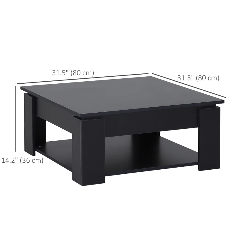HOMCOM 2 Tier Simple Modern Coffee Table Bottom Shelf Living Room Black