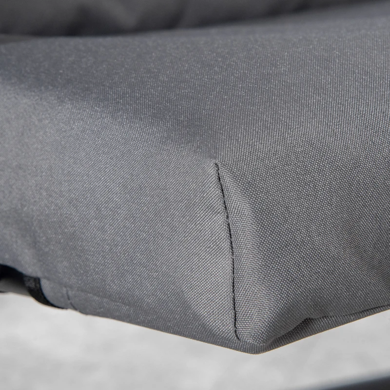 Outsunny Foldable Lounge Chair, Fabric Upholstered Recliner, Outdoor Lounger with Armrest, Metal Frame for Backyard, Grey