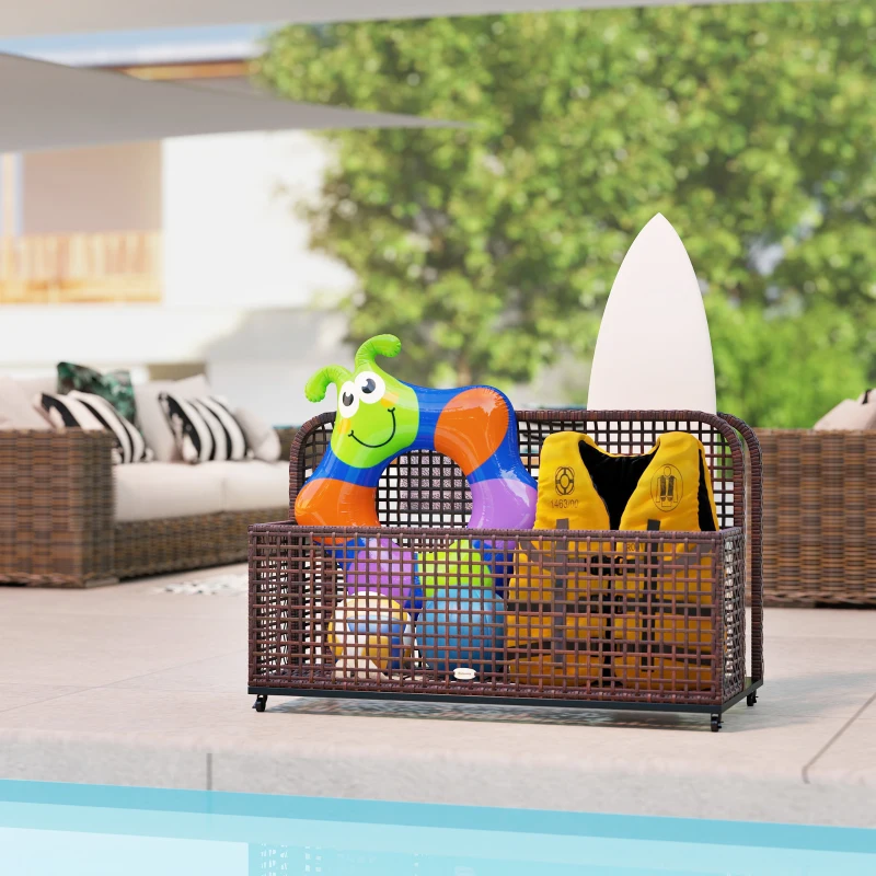 Outsunny Pool Float Storage, Pool Caddy, with Wheels, 43.25" L x 22.5" W x 28" H, Brown