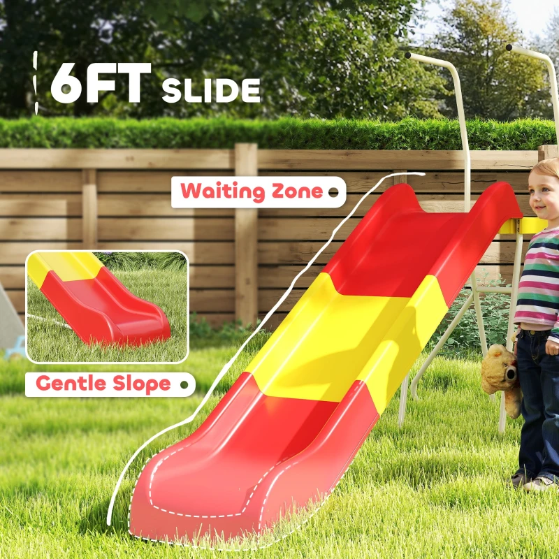 Qaba 6ft Slide for Kids, Metal Freestanding Playground Equipment with Climbing Ladder, for Backyard, Outdoor, Indoor, Red